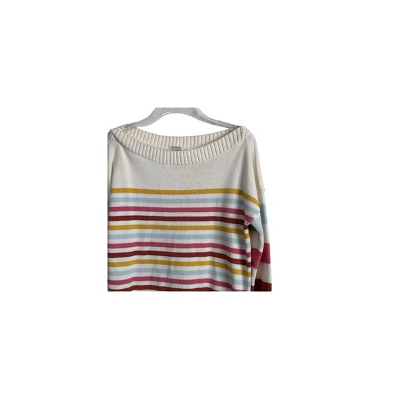 Y2K 90s Women’s S Gap Boat Neck Sweater Striped Long Sleeve Cream Cotton Knit - Picture 10 of 12